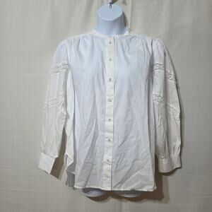 Lane Bryant White Button-Front Eyelet-Trim Long Sleeve Button Front Blouse 18
